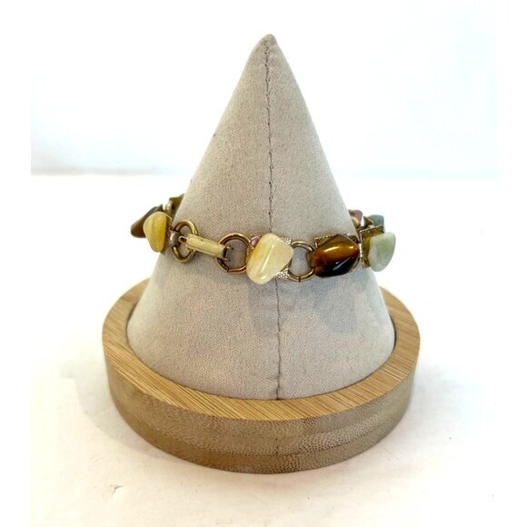 Set of 2 Vintage Natural Various Polished Colorful Stone Link Bracelets - Picture 6 of 16